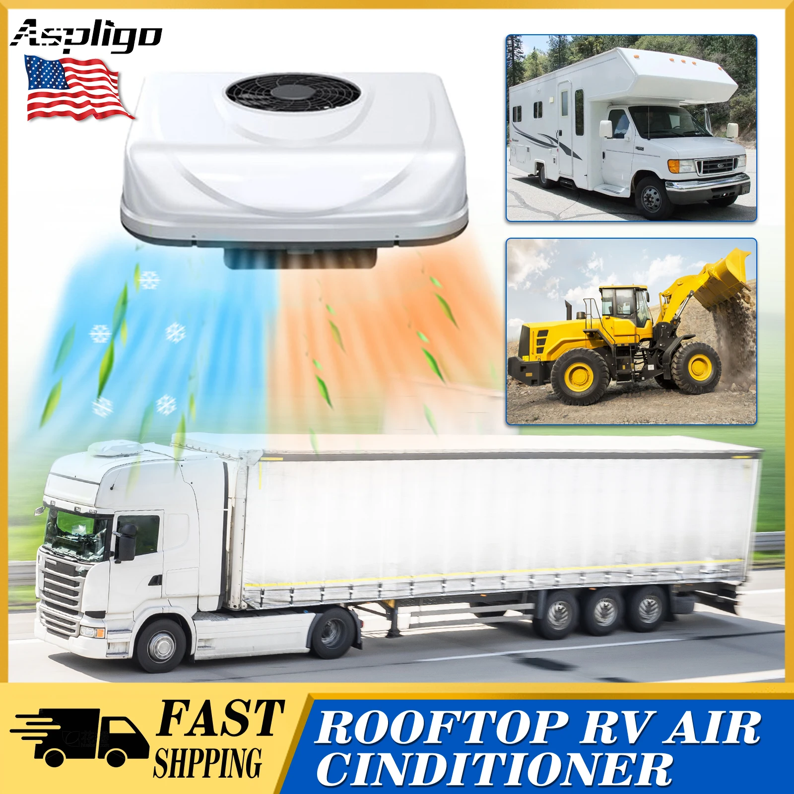 Aspligo Universal Automotive RV Rooftop Air Conditioner 12V Electric Parking DC Air Conditioning for Camper Van Caravan Bus