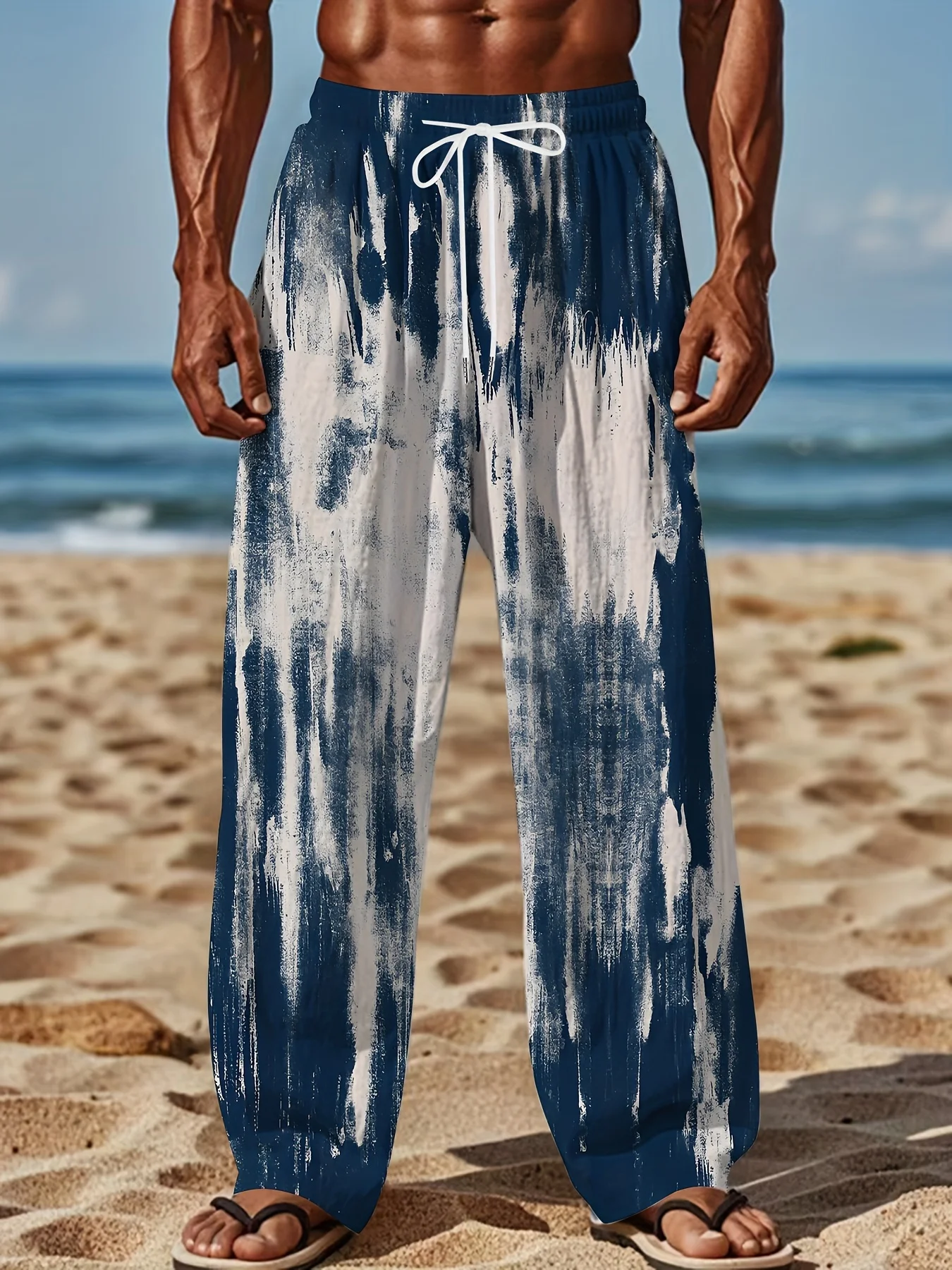 

Casual Men's Long Pants Fashion Colorful Graffiti Print Trousers Male Casual Elastic Waist Casual Pants Wide Leg Beach Pants
