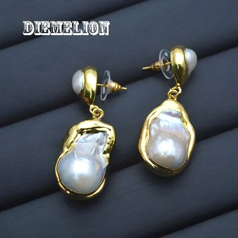 Natural Freshwater Big Irregular Baroque Pearl Earrings 24K Gold Plated Exaggerated Dangle Earring for Women Fine Jewelry Gifts