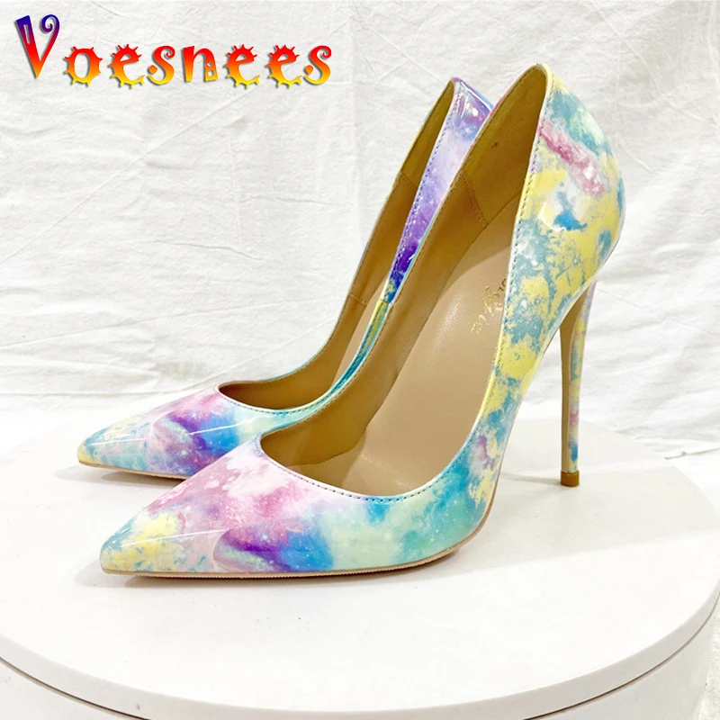 8CM Summer Mixed Color High Heels Elegant Style 2024 New Pointed Tip Women Shoes Travel Party Colorful Shallow Mouth Heel Pumps