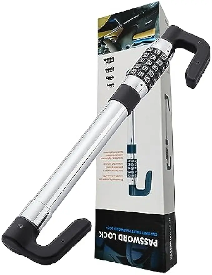 

Anti-Theft Steering Wheel Lock with Password, Fits 17-33 Inch Wheels in Black