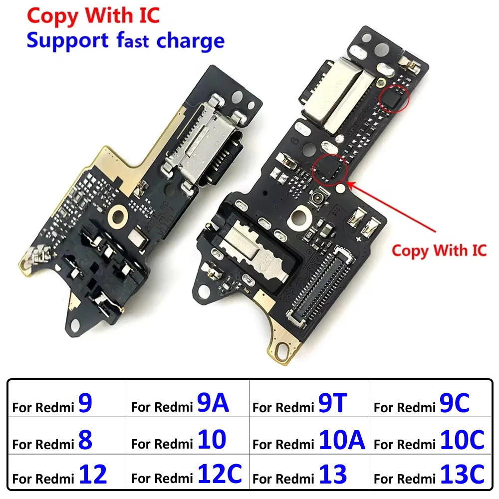 New USB Charging Port Board Flex Cable Connector For Xiaomi Redmi 8 8A 9 9C 9A 9T 10C 12C 10A 10 12 12C 13C 13 4G 5G Microphone