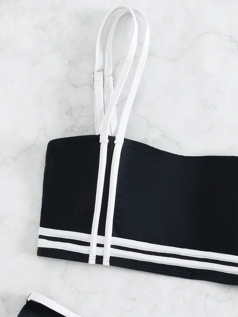 Épissage une épaule Bikini femmes maillots de bain femme Bandeau maillot de bain deux pièces Bikini ensemble coupe haute maillot de bain bain vêtements de plage