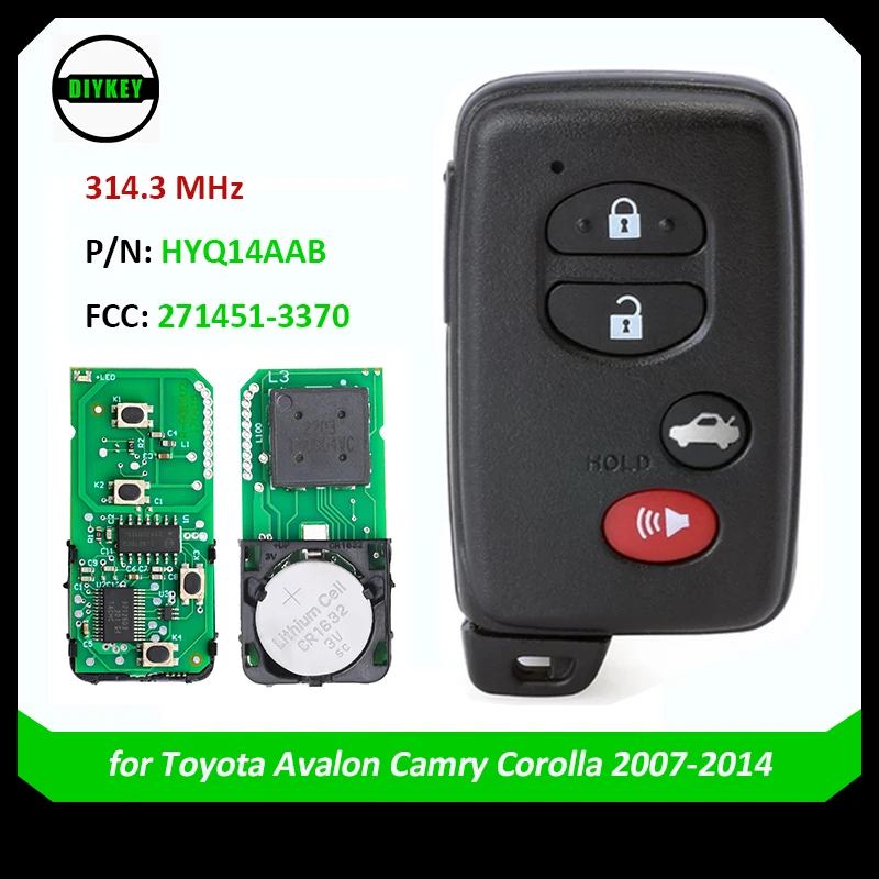 DIYKEY for Toyota Avalon Camry 2007 2008 2009 2010 Corolla 2011 2012 2013 2014 Smart Keyless Remote Key Fob 271451-3370 HYQ14AAB