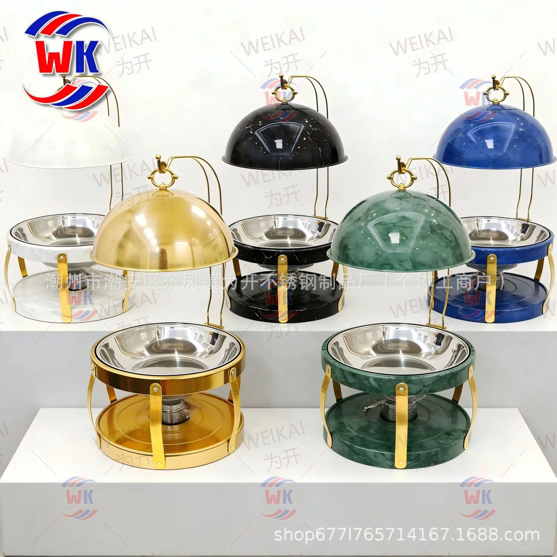 8L Luxury Round Chafing Dish, Gold Stainless Steel Alcohol Heating Food Warmer for Restaurant Wedding Outdoor Buffet