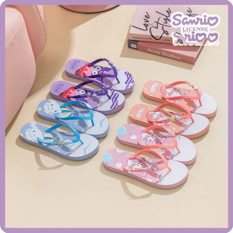 Kawaii Sanrios My Melody Hello Kittys Kuromi Cinnamoroll Cartoon Sandals and Slippers Flip Flops Bathroom Non-Slip Cute Slippers