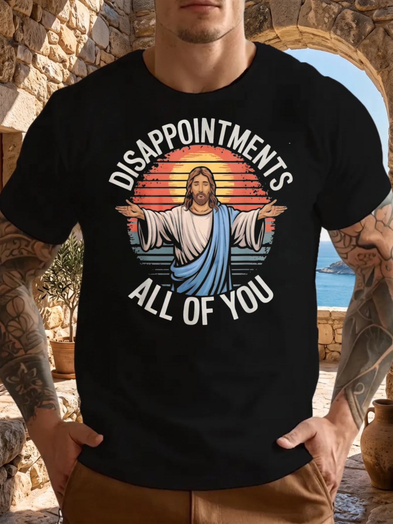 T-shirt à manches courtes 100% coton, 1 pièce, humoristique, Disappointments All Of You Jesus, col ras du cou, adapté à un usage quotidien en plein air