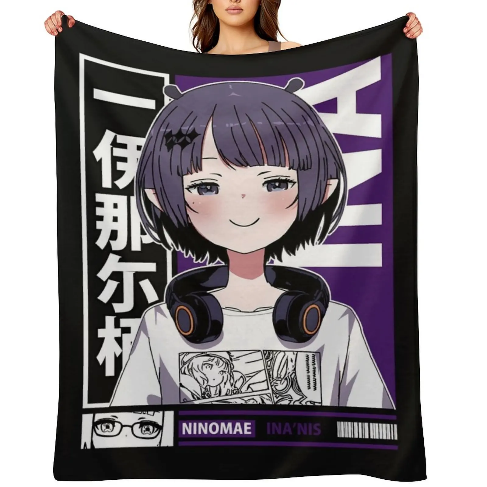 

Ninomae Inanis Ina Smug Throw Blanket anime Soft Plush Plaid Soft Big Bed Blankets
