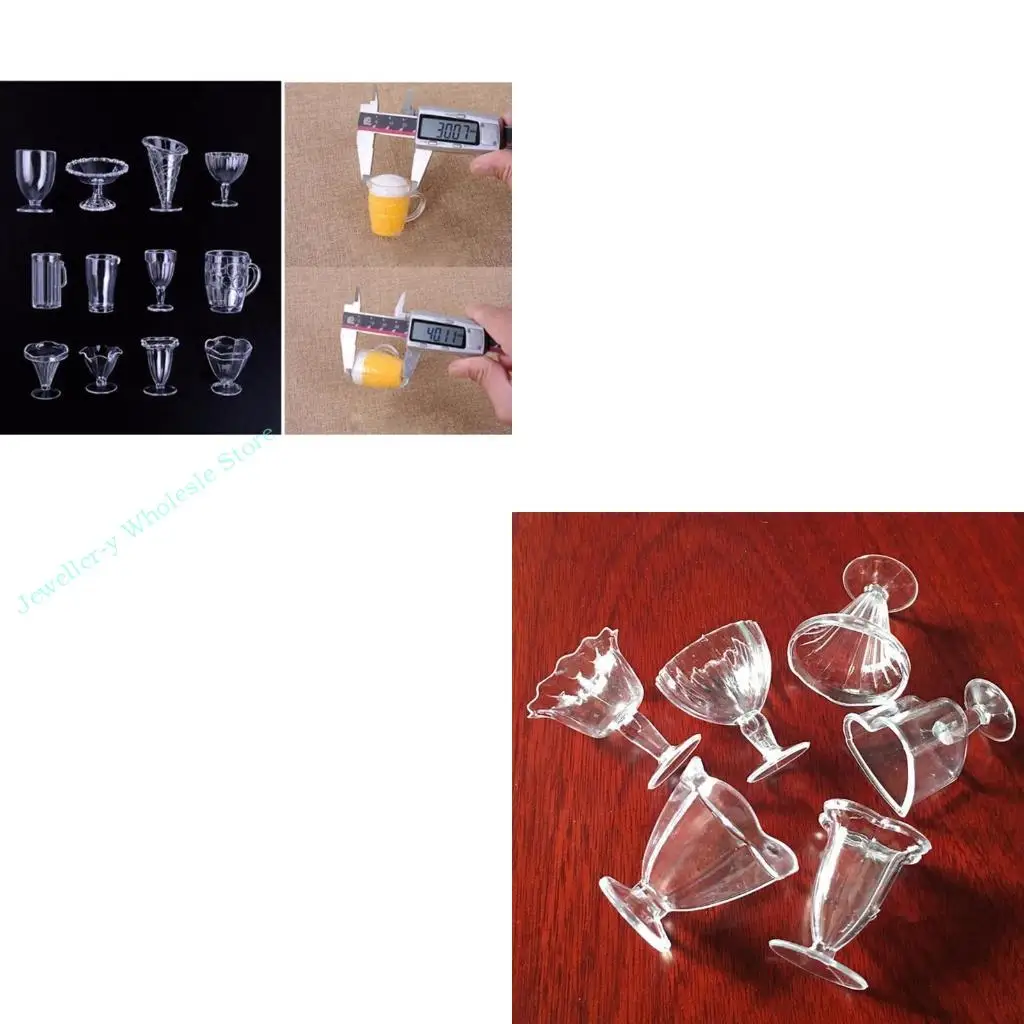 

R7UF 12 Pcs Mini Coffee Cup Miniature Cups Keychain Craft Ice Cream Cup Plastic for Doll House Miniature Simulation Cups