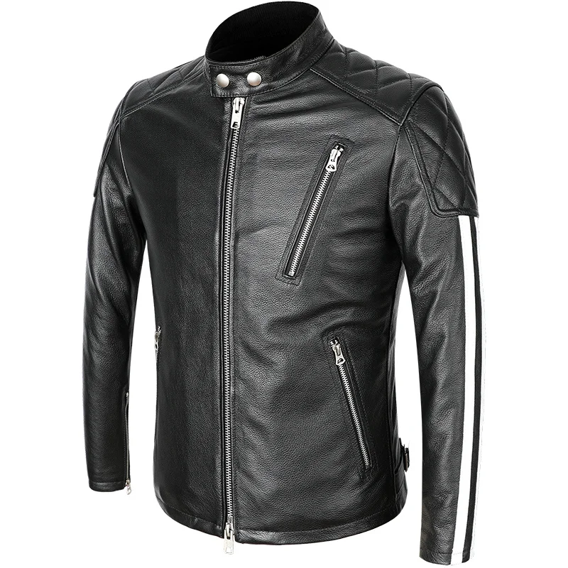 New Genuine Leather Jacket Men Motorcycle Cowhide Jacket Slim Street Fashion Man clothes BLack Biker Zipper Coat