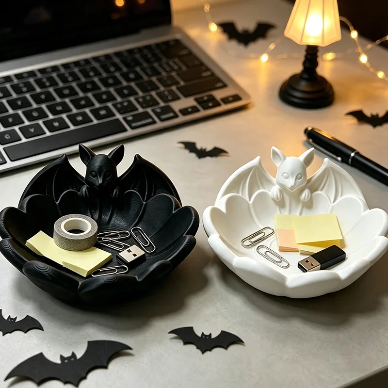 3D Printed Gothic Style Bat Petal Storage Tray Vanity Jewelry and Key Dish Halloween Creative Decor Office Accessory Holder