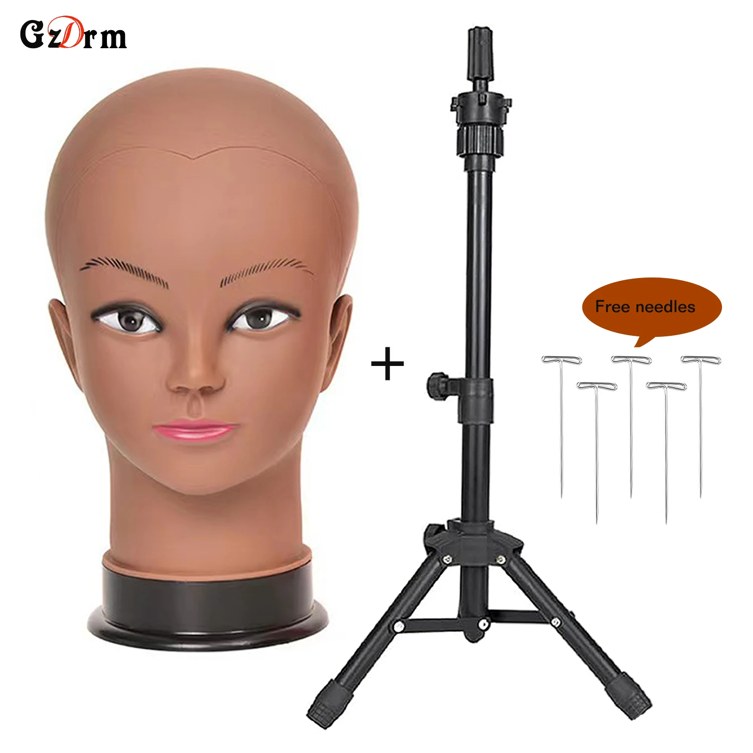 Brown Bald Manequim Cabeça para Fazer Perucas, Clamp Stand, Peruca Fazendo, Praticando Costurar em Perucas