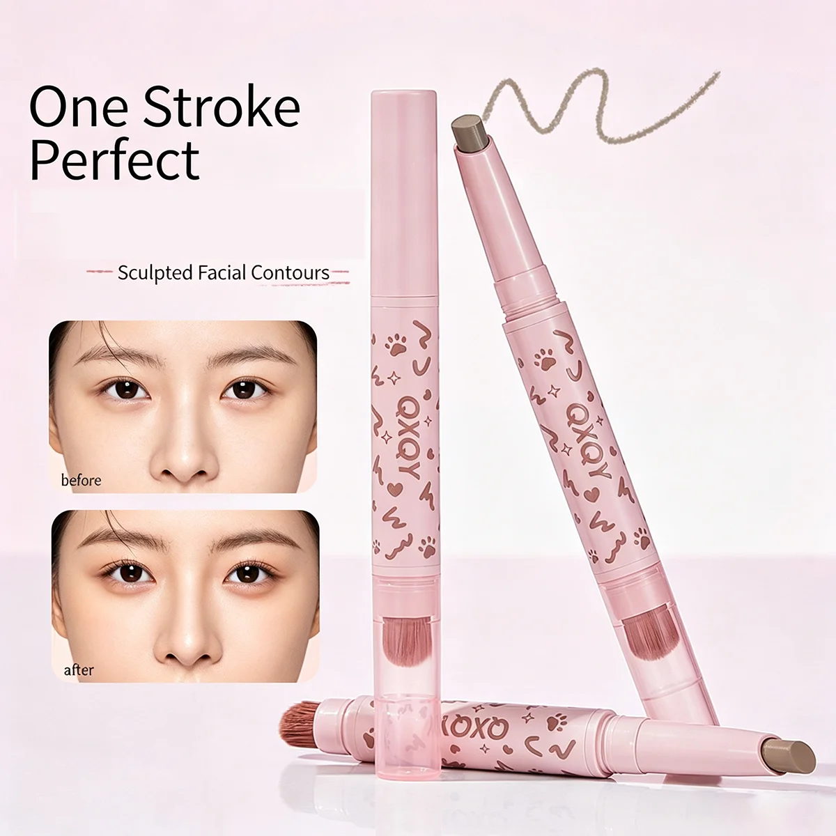 QXQY Dual-ended Contour Stick, Smooth Creamy Texture, Precise Shaping, One-Step Molding Natural Contour Makeup Pen
