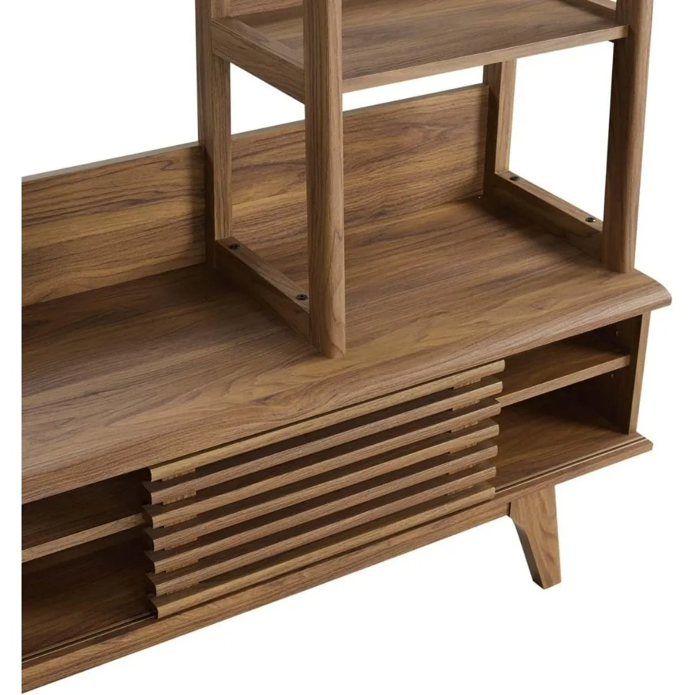 Render Mid-Century Modern TV Stand Entertainment Center, 70", Walnut