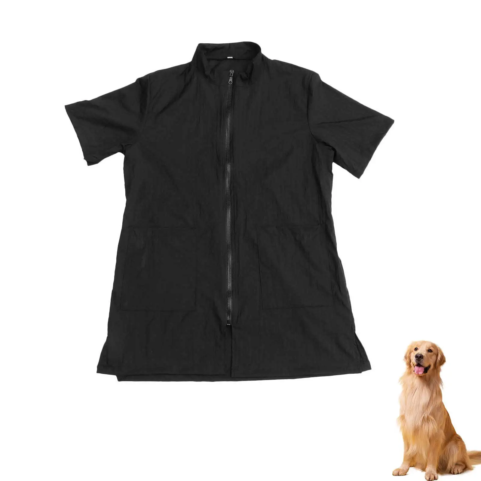 

Professional Pet Salon Uniform Anti Static Grooming Workwear for Cosmetologist Full Zip Smock Black