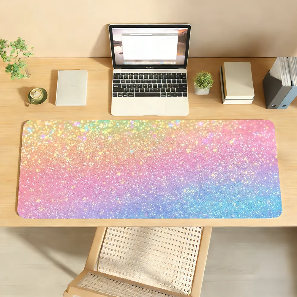 Rainbow Gradient Glitter Texture Dreamlike Mouse Pad For Office Gaming And Keyboards Non-Slip Large Waterproof