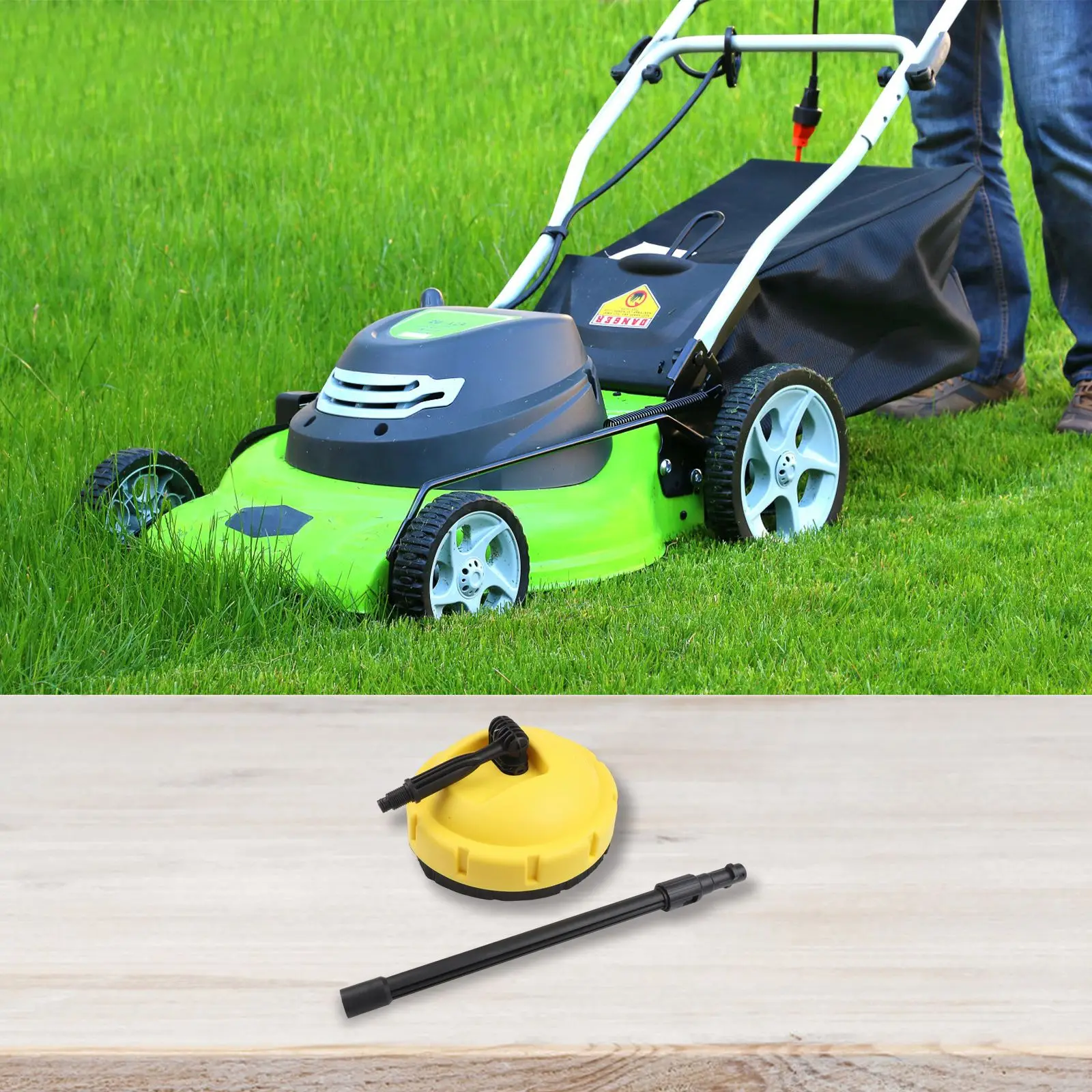 for Power Pressure Washer Patio Cleaning Attachment Featuring Rotary Brush and Adjustable High-Pressure Spray Nozzle