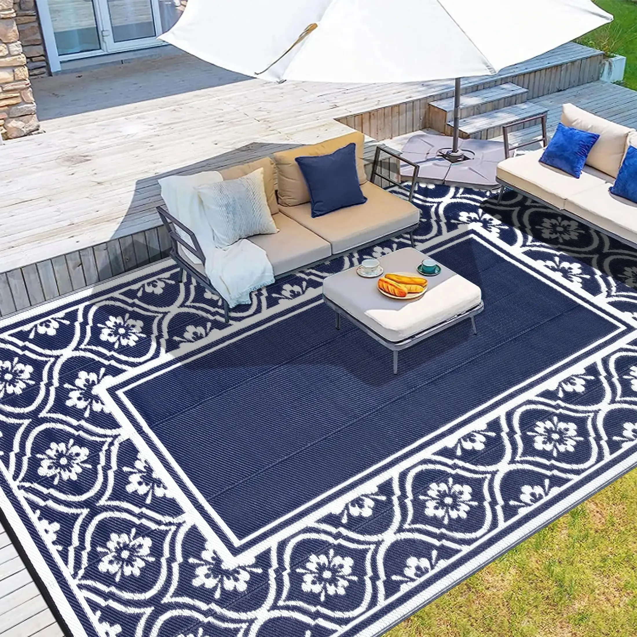 Rugs on Sale Clearance 6'x9' Waterproof Plastic Patio Rugs, Straw Camping RV Rugs for outside, Balcony, Pool, Deck Rug