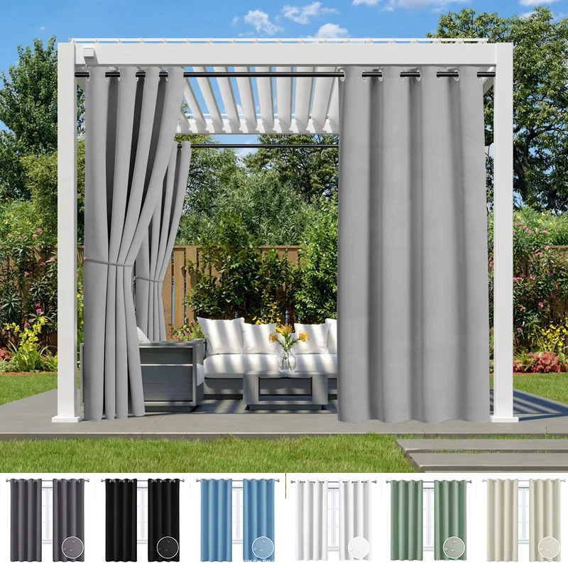 

Outdoor Grommet Top Curtain Waterproof Windproof UV Exterior Polyester Drape for Patio Gazebo Pergola Front Porch 1PC Custom