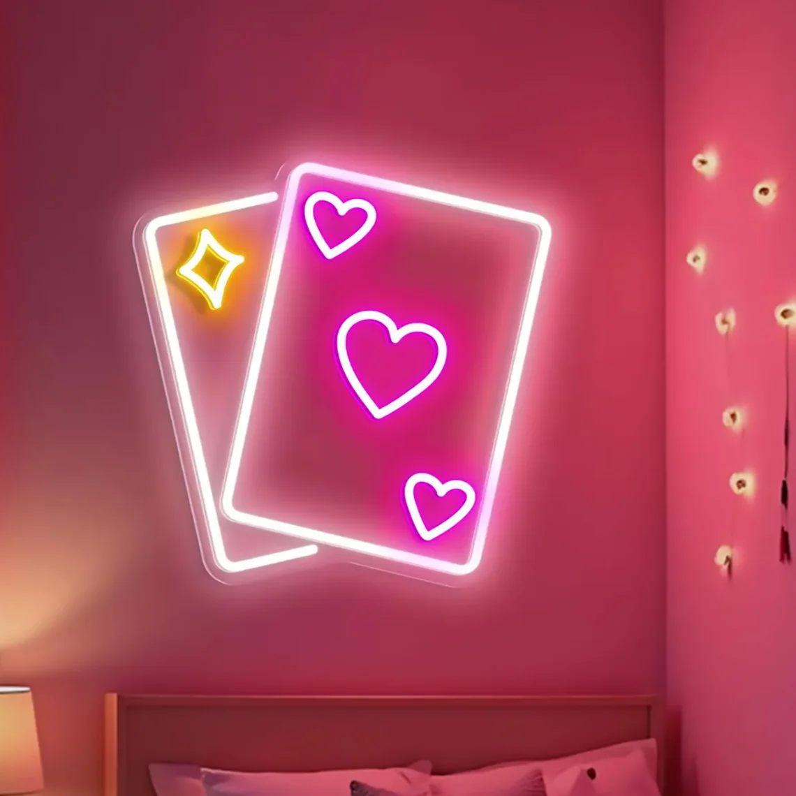Lucky Heart Playing Card Neon Sign Bedroom Bar Aesthetic Room Decor Casino Wall Art Gift