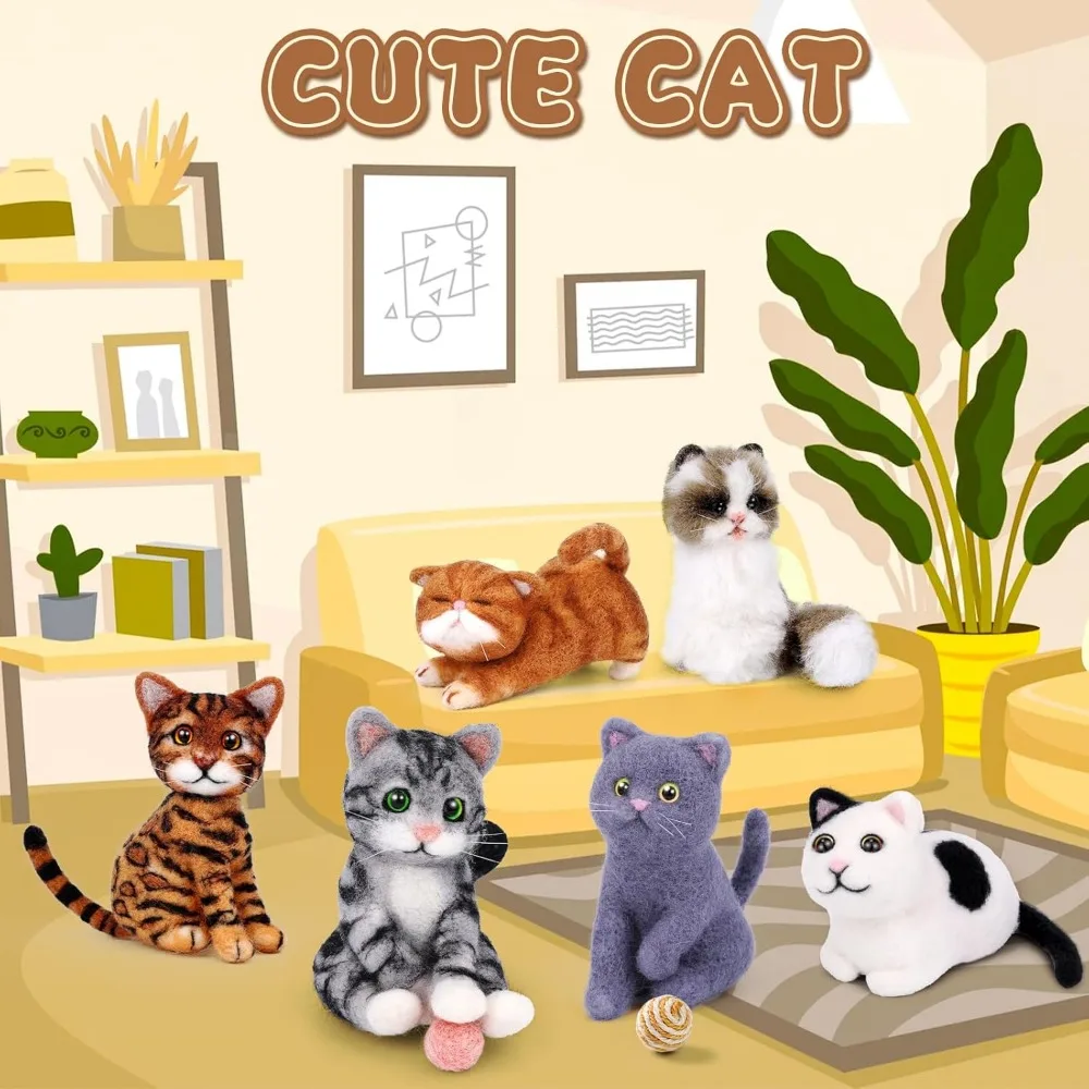 مجموعة أدوات تلبيد الإبرة المكونة من 6 قطع، مجموعات أدوات تلبيد إبرة الحيوانات للمبتدئين من الصوف مع تعليمات للحرف اليدوية