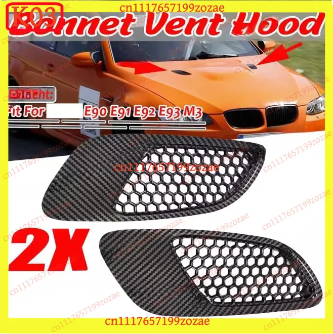 LK 2PCS Carbon Fiber Pattern Engine Hood Vent Louvers Air Scoop Bonnet Cover For BMW 3 Series E90 E91 E92 E93 M3 Accessories