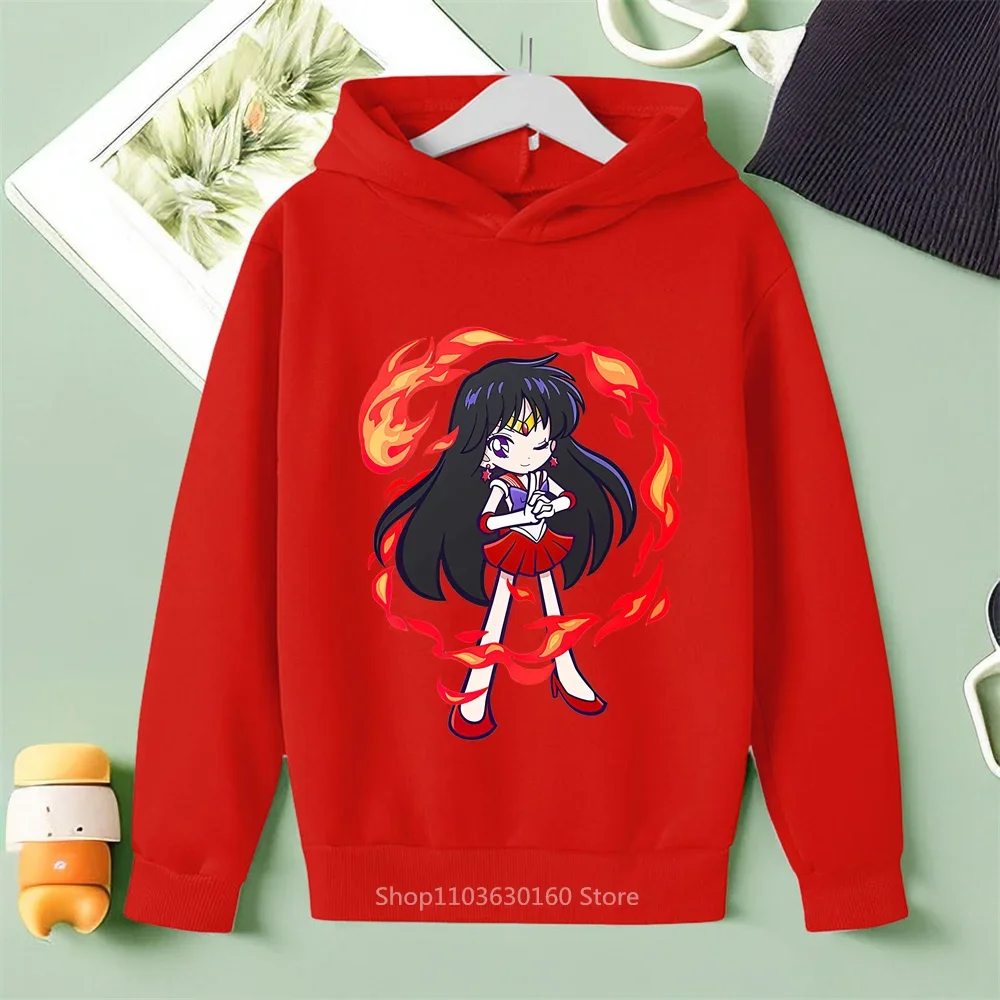 Beautiful Sailor Mars Hino Rei Hoodie, a Stylish Unisex Cotton Casual Apparel for Kids' Outdoor Fun in Autumn