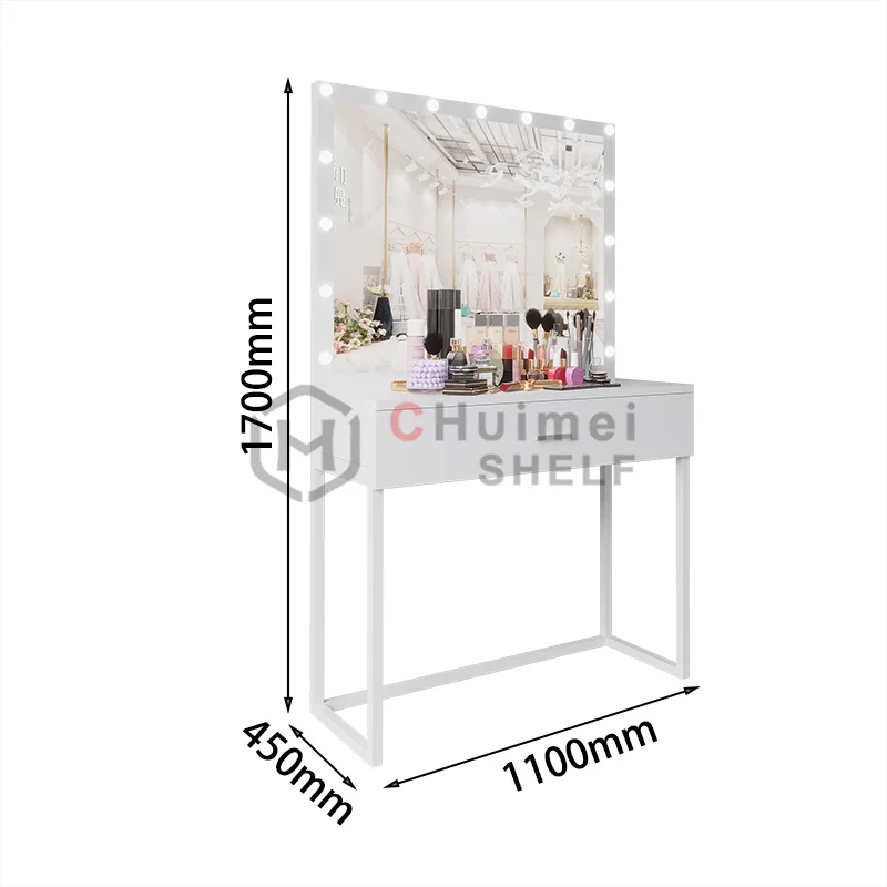 Metal Makeup Dressing Desk Table with Lights and Lighted Around Mirror Vanity Table with Led Light Makeup Mirror Bedroom Iron