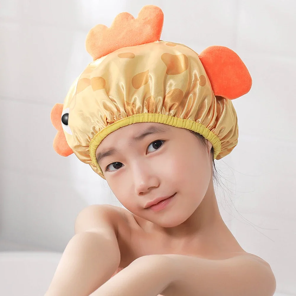 1Pcs Lovely Animal Kids Shower Cap Waterproof Double Layer Bathroom Children Boy Girl Shower Hair Cover Bath Hats Accessories