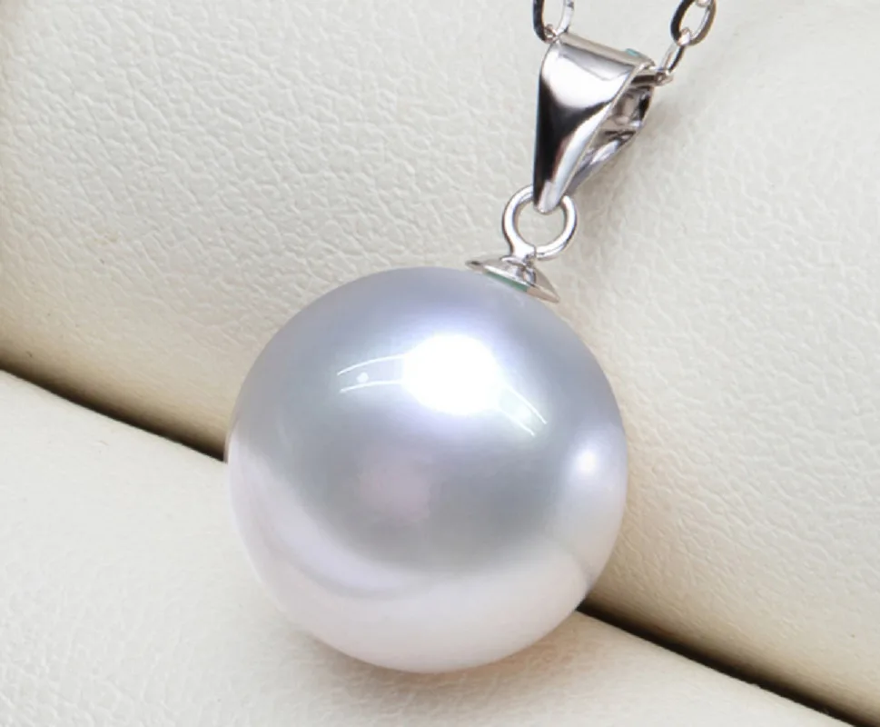 Luxury Huge 15-16mm Genuine White Perfect Round Pearl Pendant Necklace Women Jewelry Wedding Party Gift 925 Sterling Silver AAA