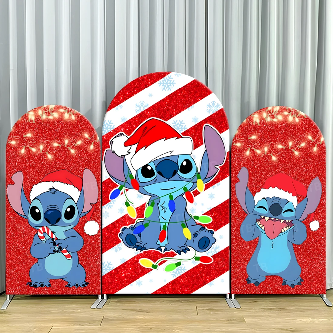 

TB Merry Christmas Disney Stitch Theme Arch Backdrop Cover New Year Party Festival Decoration Photography Background Wall Props