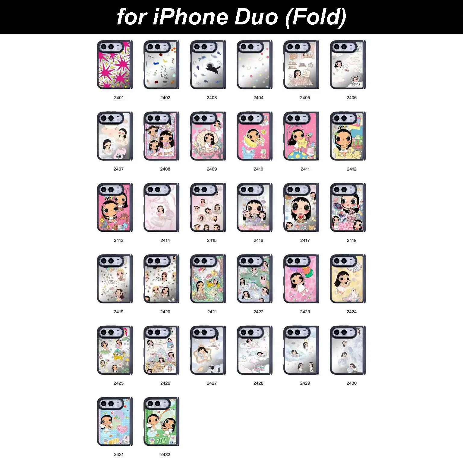 Cartoon Patterns Mirror Surface Magnetic Phone Case Cover for IPhone Duo / 18 Fold Case (NO LOGO)