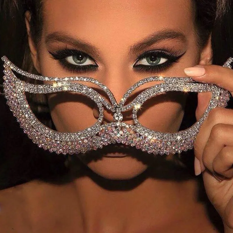 

Rhinestone Mask Mystery Masquerade Party Festive Facial Decoration Prop for Women Party Costume Dress Up Accessories