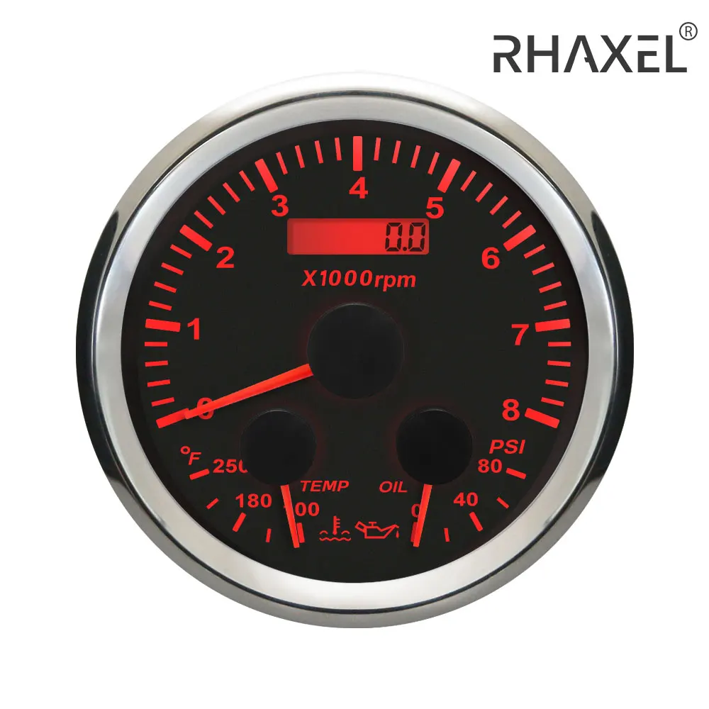 

RHAXEL 85mm Universal 3in1 Multi-Function Tachometer Water Temp Oil Pressure Gauge 12V for Car Yachts Motorcycle with Backlight