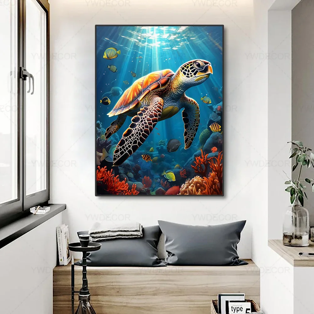 Modern Sea Turtle Canvas Painting Blue Ocean Posters and Prints Animal Wall Art Pictures for Living Room Home Decor No Frame