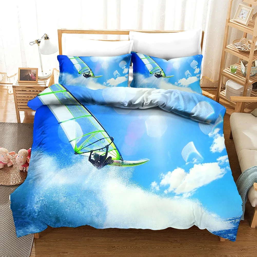 Surfing Bedding Set Queen King Full for Boys Kids Men Surfboards Duvet Cover Polyester Youth Ocean Sport Theme Comforter Cover