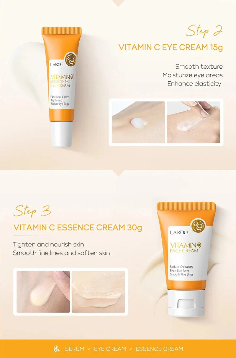 3 teile/satz LAIKOU Vitamin C 24K Goldene Sakura Hautpflege Sets Gesichtscreme Serum Augencreme Feuchtigkeitsspendende Anti Falten gesichtspflege Kit