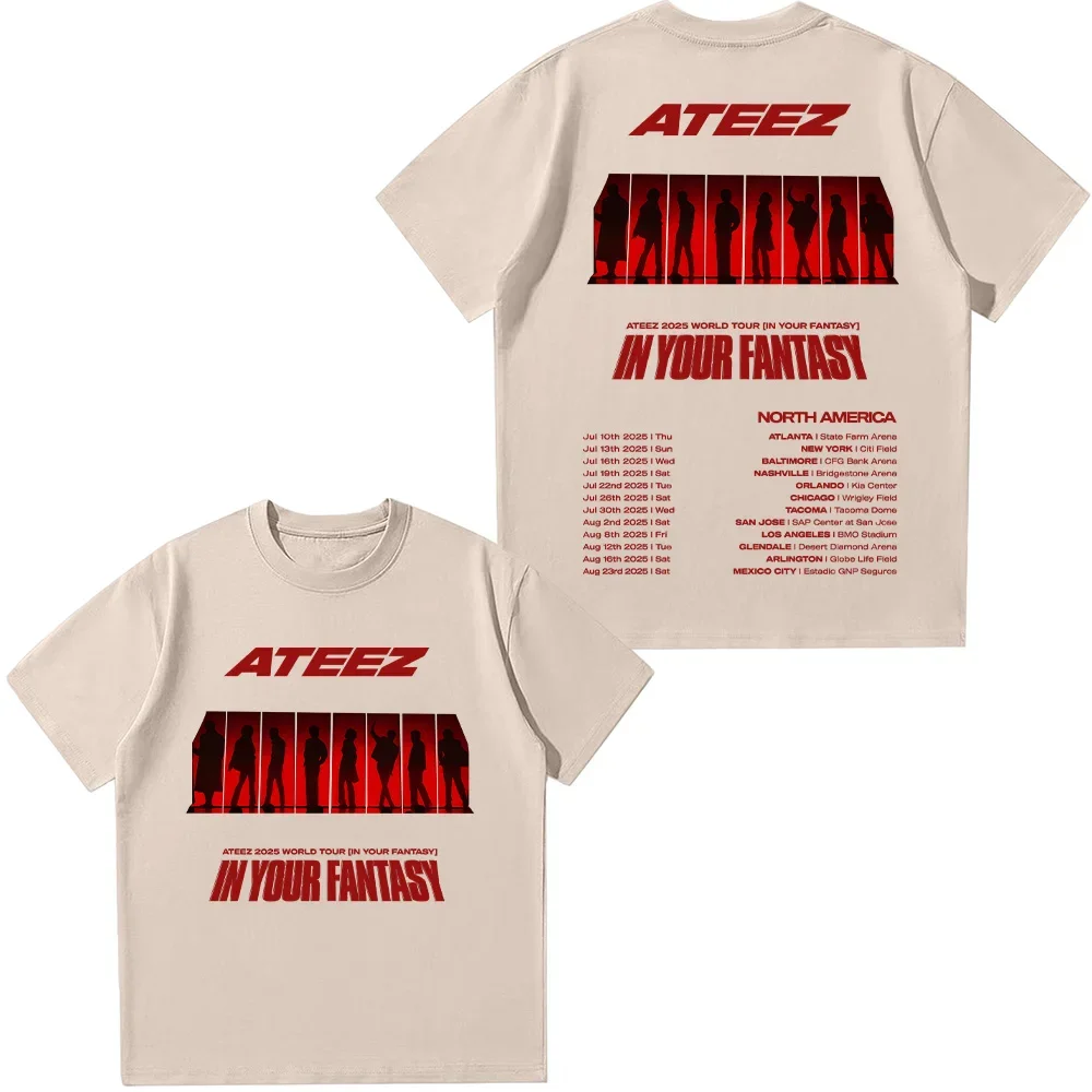 Ateez 2025 جولة حول العالم في الخيال تي شيرت ATEEZ في الكنز قميص الإناث القطن الصيف تي شيرت جديد للجنسين عالية الجودة لينة تيز