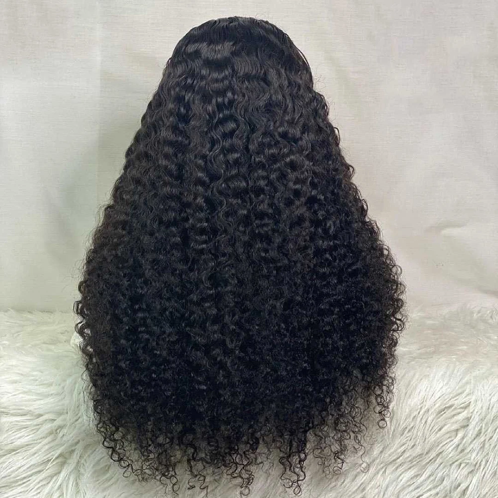 Kinky Curly Lace Front Wig para Mulheres, Natural Preto, Macio, Glueless, Lace Front, Cabelo do bebê, Preplucked, Diário, Cosplay, 26 "Long, 180 Densidade