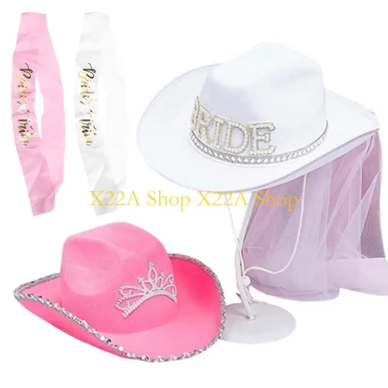

Unique Bride Cowgirl Hat Women Cosplay Cowboy Hat Bachelorette Party Costume Set Girl Headwear Night Club Hat Bridal Accessory