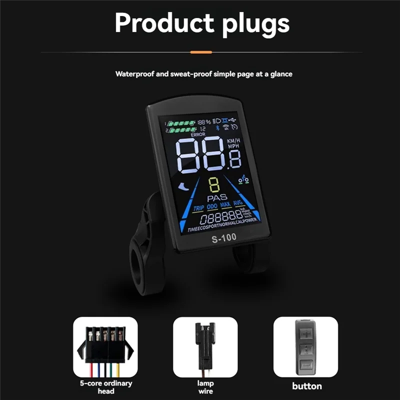 S-100 Electric Bike LCD Display Dashboard SM5+2PIN +20A 36V/48V Sine Wave Controller For Mountain Bike Modification Kit-N34R