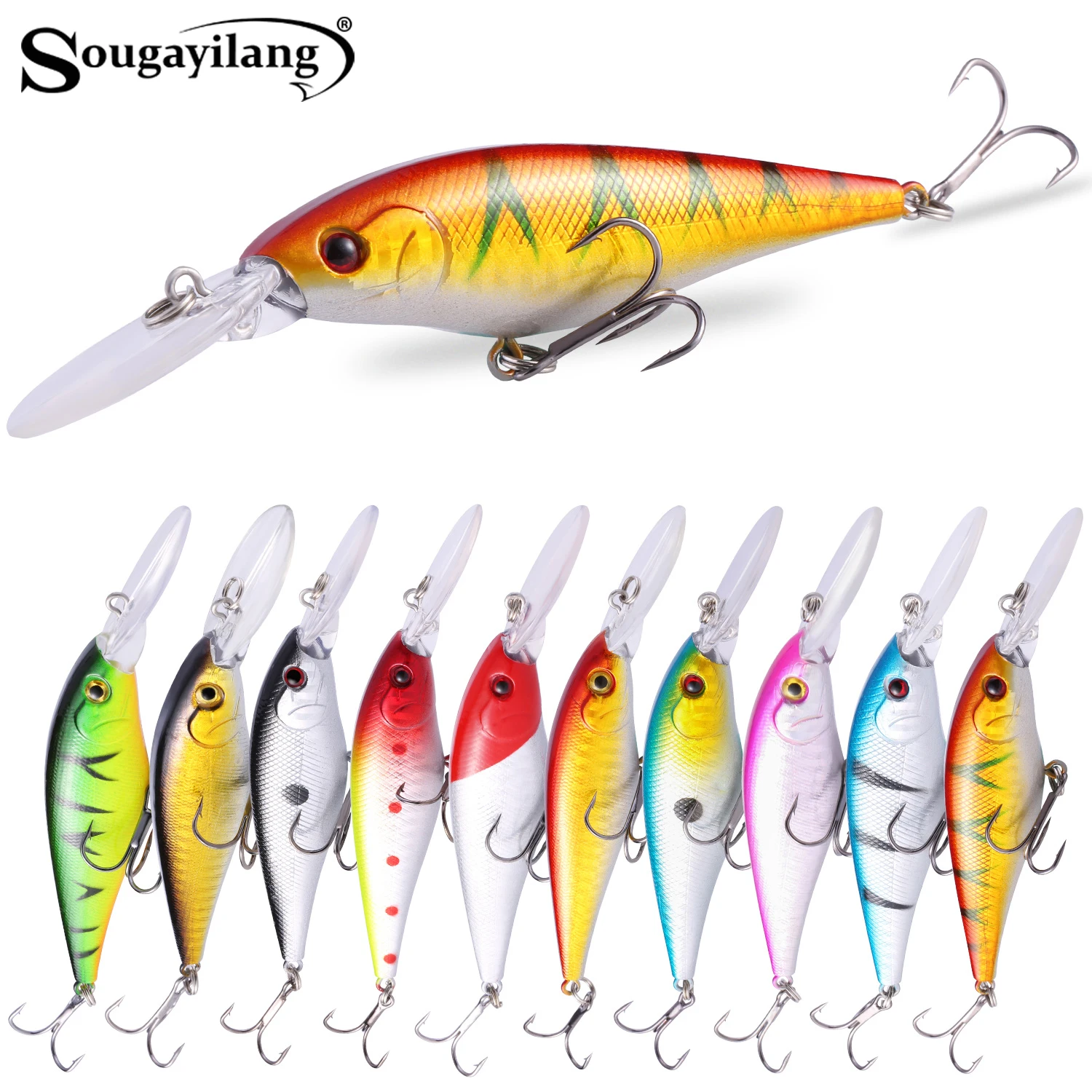 Sougayilang – appâts de pêche Premium avec yeux de poisson 3D, écailles de poisson à haute Simulation, hameçons triples, plongée rapide, 10 Options de couleurs
