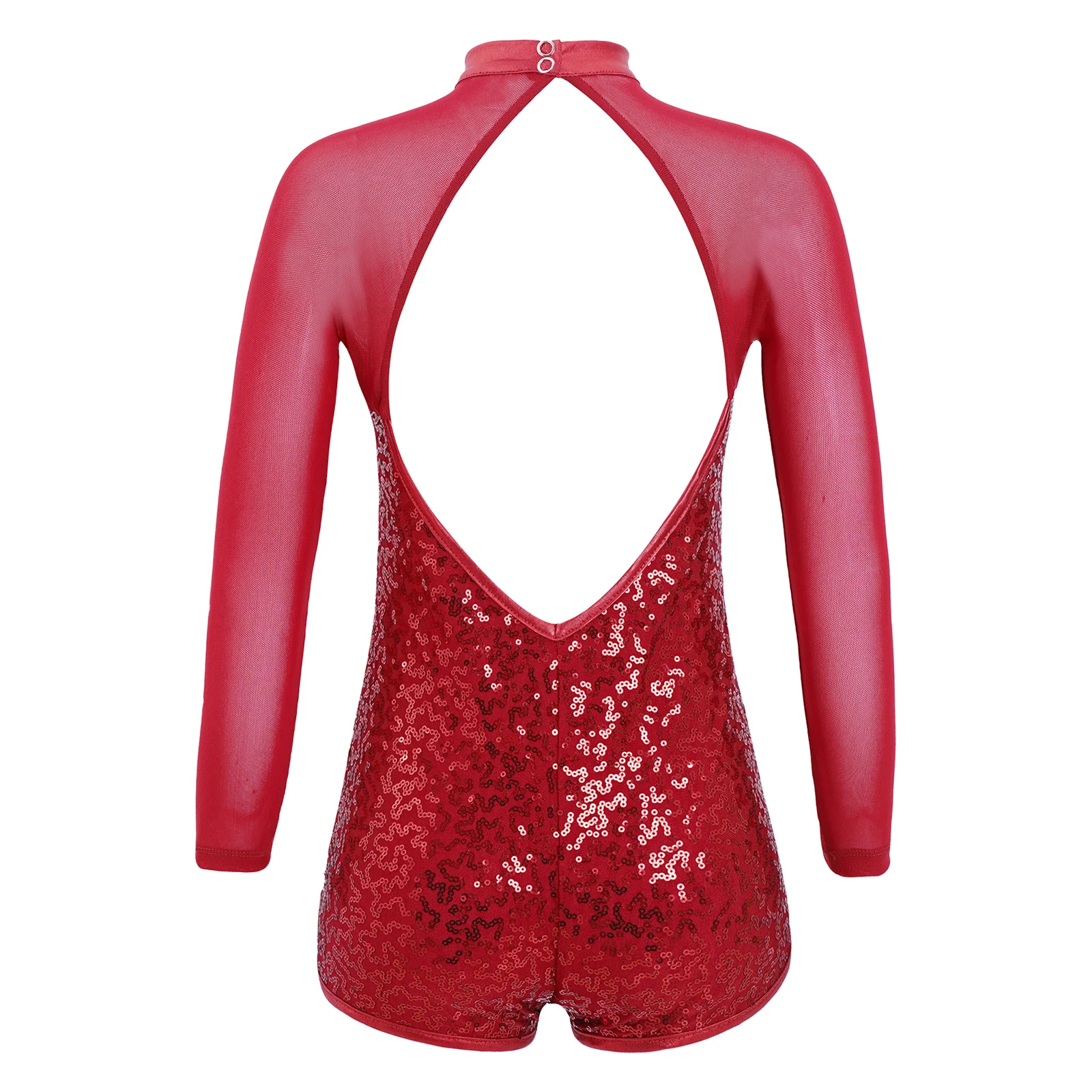 Kids Girls One Sholder Long Sleeve Ballet Gymnastics Leotard Sequins Latin Jazz Dance Shorty Unitard Bodysuit Jumpsuit Costume