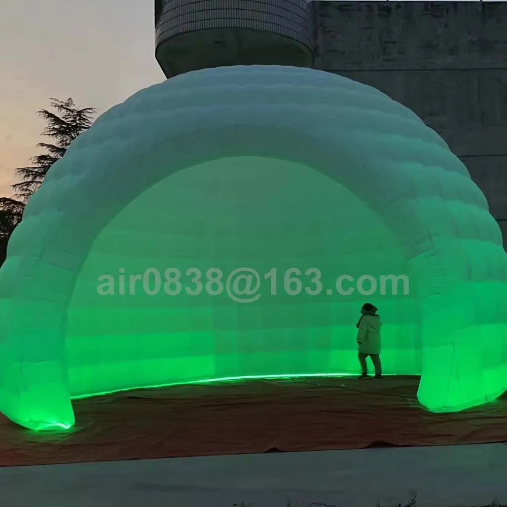 Outdoor Portable Inflatable Igloo Dome Tent with Led Light&Blower White Air Inflatable Shell Tent for Club Party Wedding Event