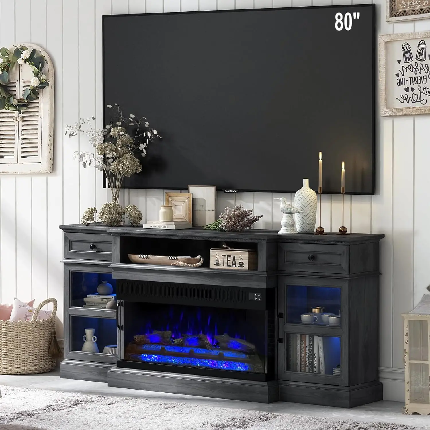 Farmhouse Fireplace TV Stand for TVs Up to 80 inch, 70