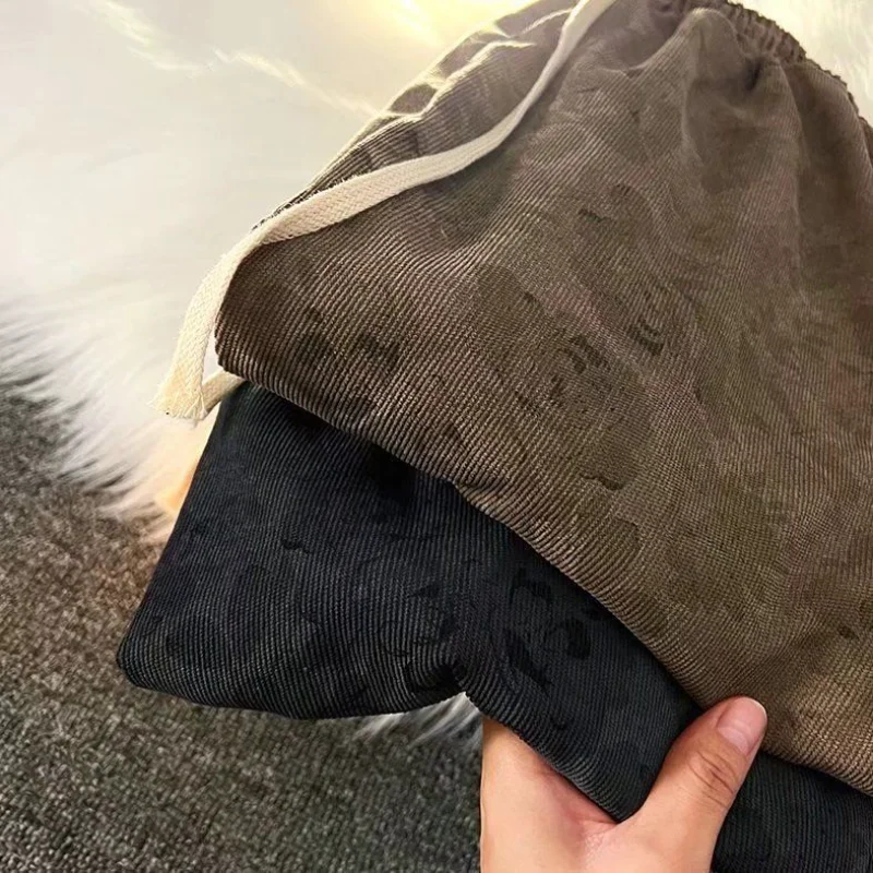 High Waist Wide Leg Pants Women Vintage Corduroy Printed Simple Loose BF Streetwear Designed New Autumn Leisure Long Trousers