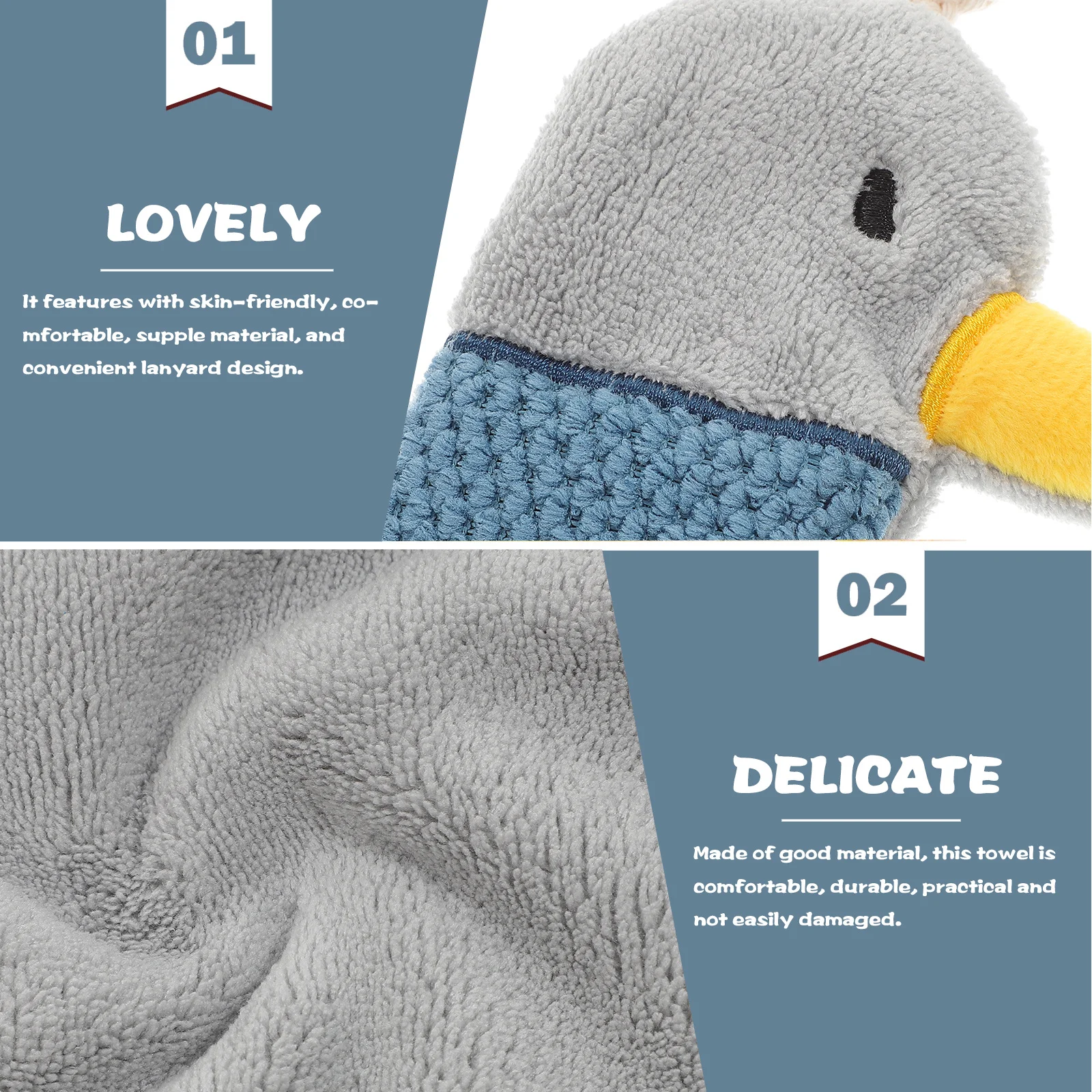 

Cartoon Duck Absorbent Hand Towel Coral Fleece Hanging Loop Kids Kitchen Bathroom Hanging Towel Towels for Bathroom