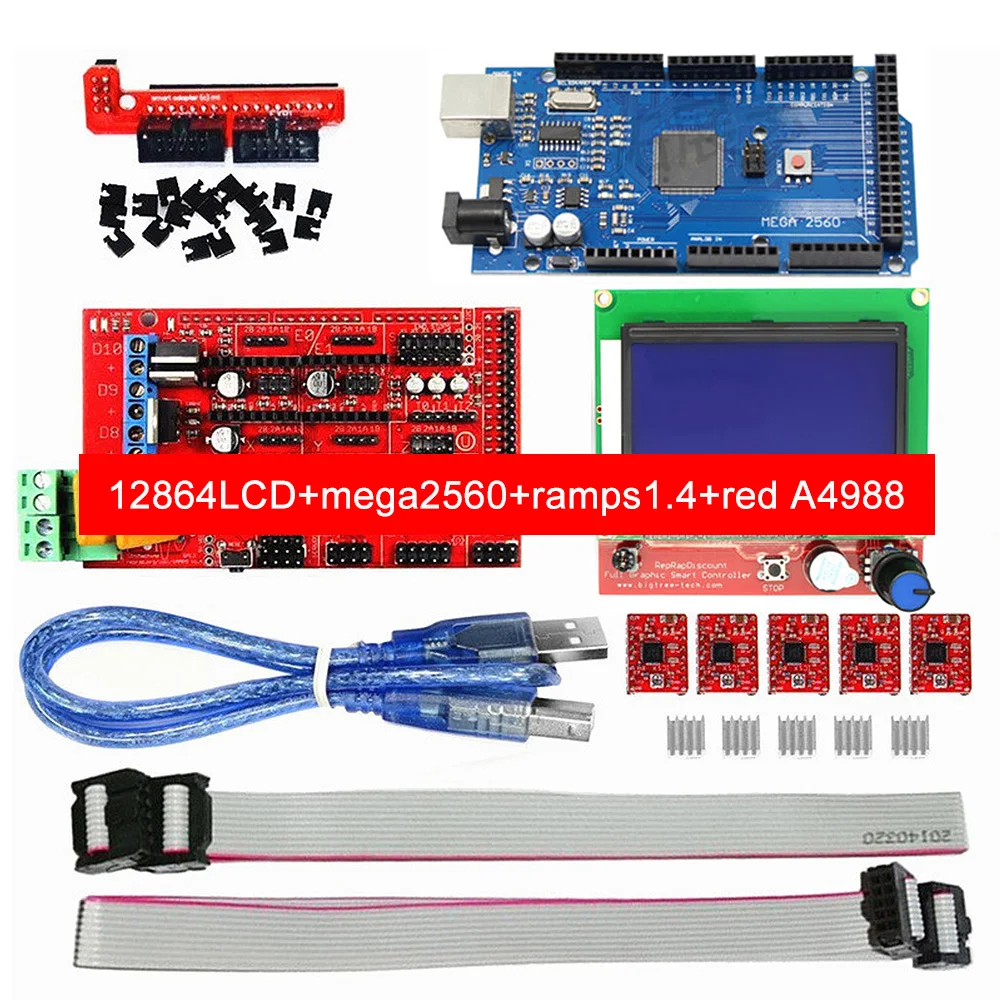 12864 LCD 2004 Display 3D Printer Controller Kit with MEGA2560 R3 + RAMPS 1.4 + 5x A4988 Stepper Driver