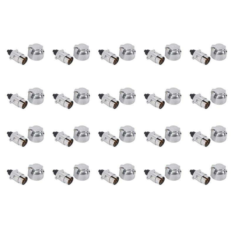 40X Trailer Accessories- 7 Pin Trailer Plug 12V Rv Sockets Towbar Towing 7Pin Metal Trailer Connectors