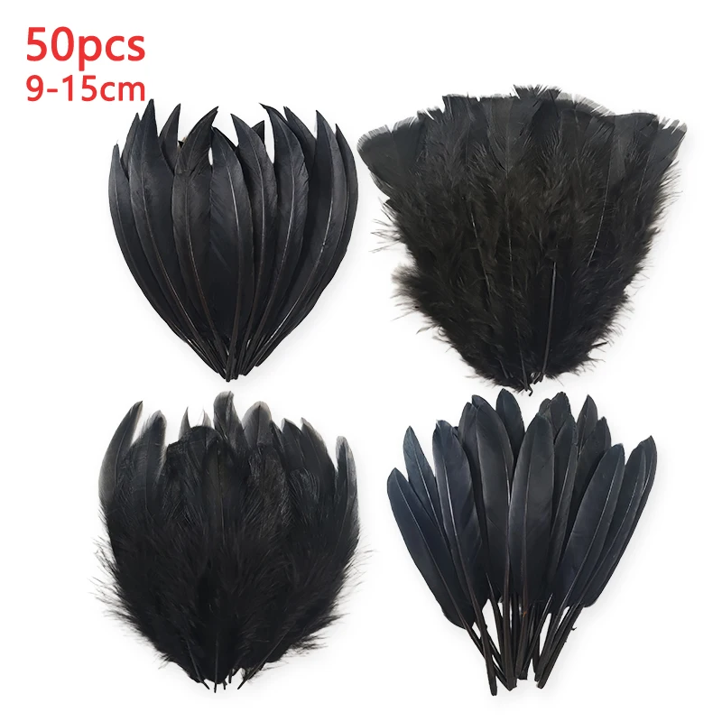 9-15 سنتيمتر الأسود أوزة الريش السائبة 50 قطعة طويلة كبيرة الديكور بلوماس صغيرة للحرف كرنفال زهرة القبعات قطع زينة صور #1